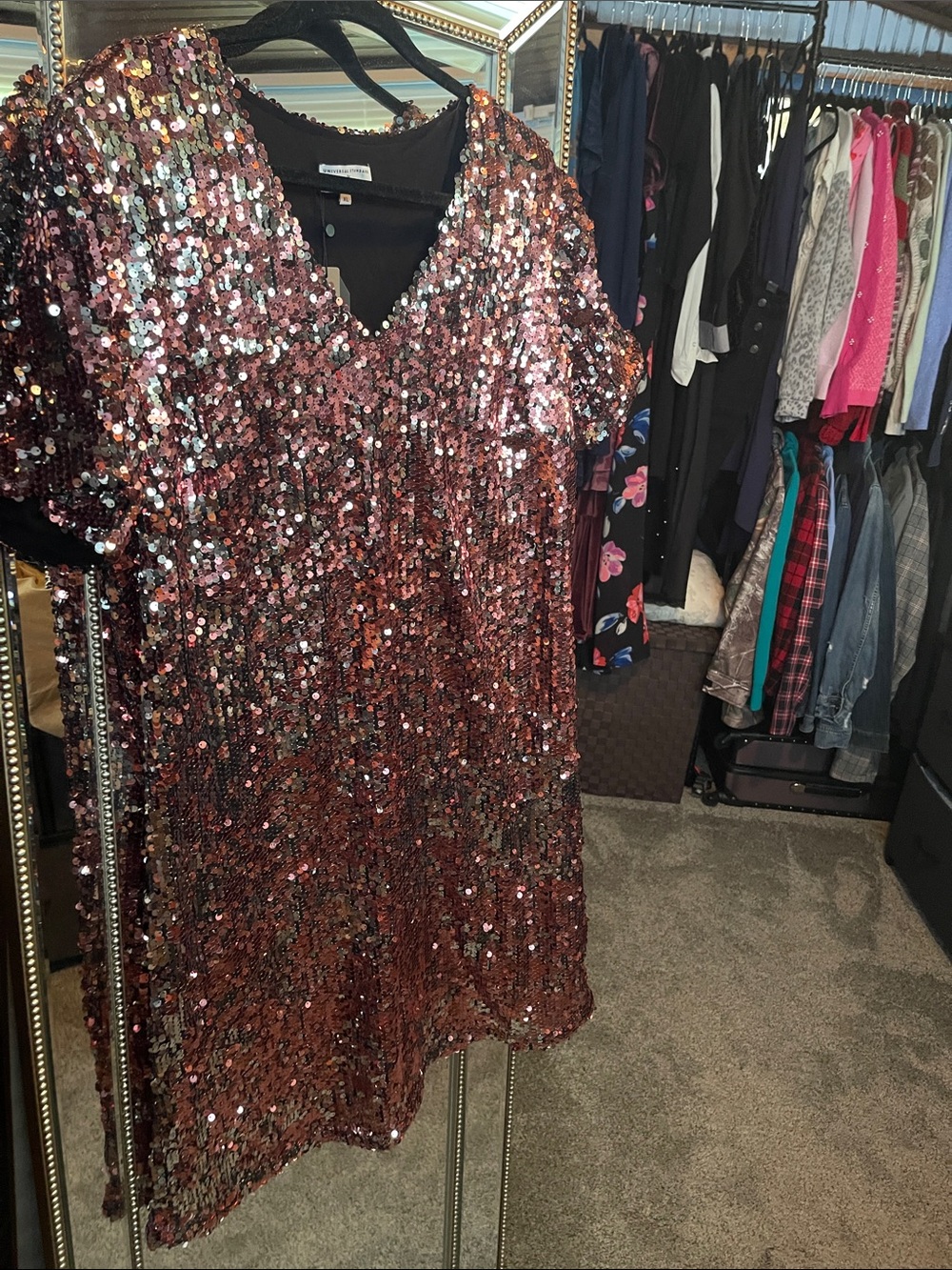 J. Crew Rose Gold Sequin Short Sleeve Dress